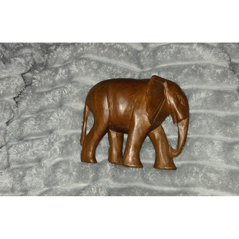 VTG Hand Carved Solid Wood Elephant Sculpture Wooden Decor‎ Figurine